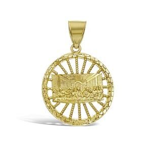 Last Supper Round Pendant Mens Charm 10k Yellow Gold 1.4 inch
